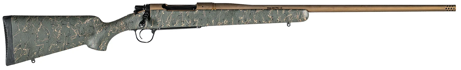 Christensen Arms 8010201700 Mesa Long Range 300 PRC 3+1 26" Threaded Barrel, Burnt Bronze Cerakote, Green with Black/Tan Webbing Stock