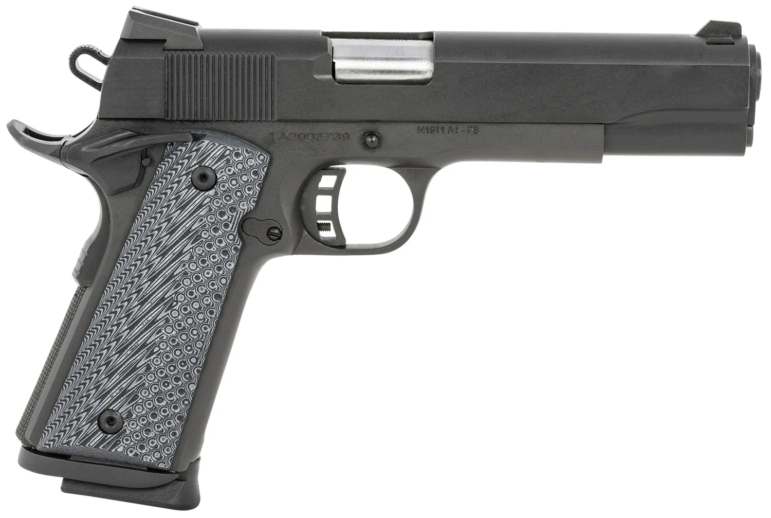 Taylors & Company 230058 1911 Tactical Full Size 9mm Luger 8+1, 5" Stainless Steel Barrel, Black Parkerized Serrated Slide, Black Parkerized Steel Frame w/Beavertail, Black/Gray G10 Grip