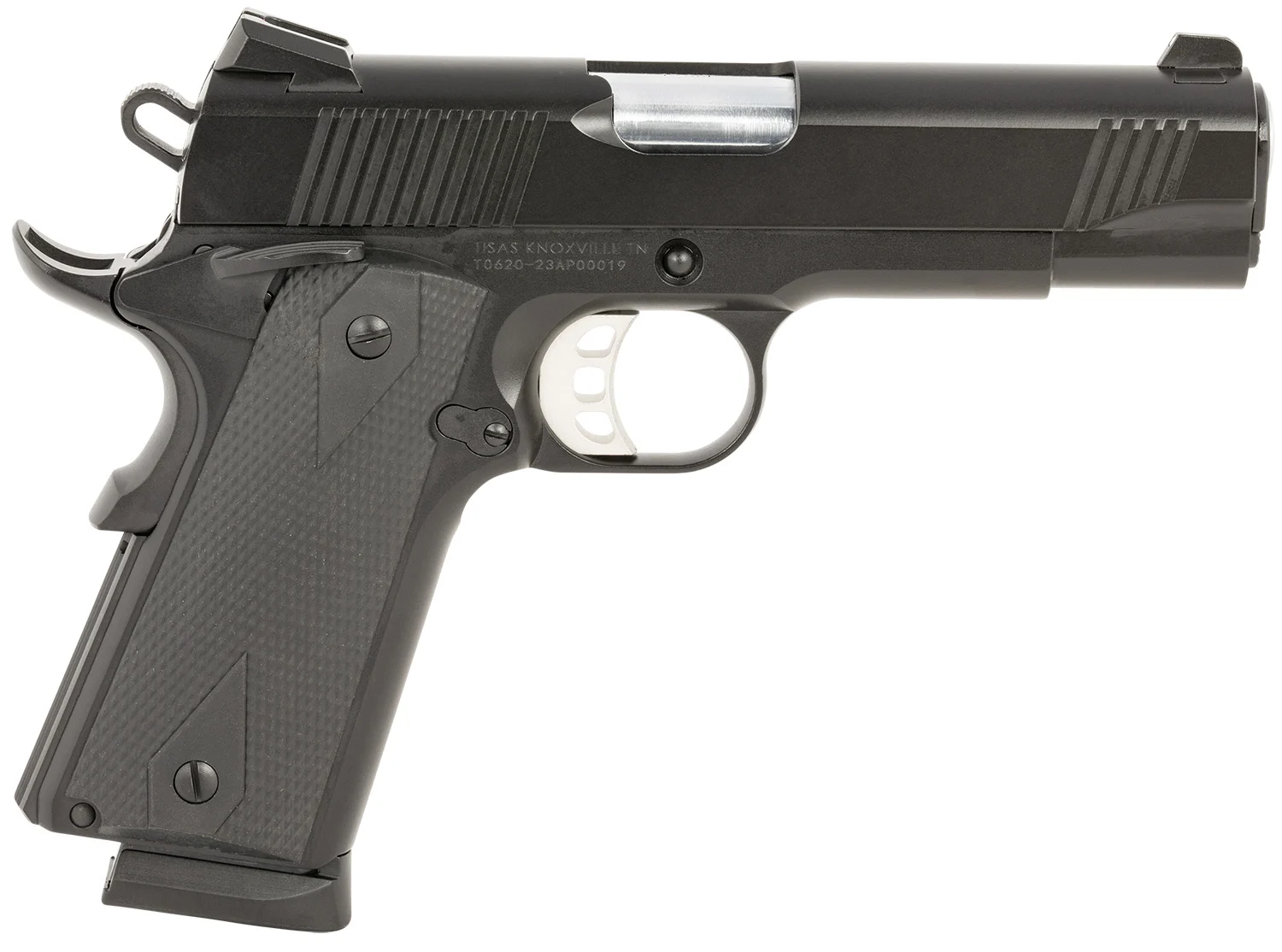 Tisas 10100119 1911 Carry B45 Compact Frame 45 ACP 8+1, 4.25" Hard Chromium Coated Steel Barrel, Black Cerakote Serrated Steel Slide, Dark Gray Cerakote Steel Frame w/Beavertail, Ambidextrous