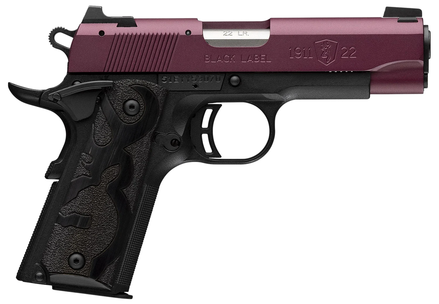 Browning 051062490 1911 Black Label Compact Frame 22 LR 10+1 3.63" Matte Stainless Steel Barrel, Black Cherry Cerakote Serrated Aluminum Slide, Matte Black Polymer Frame, Black Polymer Grip