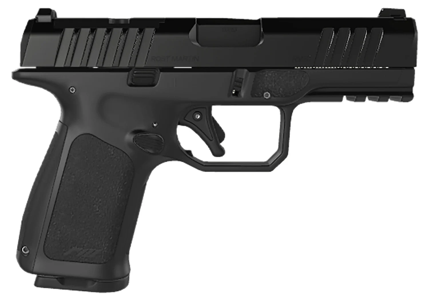 Rost Martin RM1CBLKOSP15 RM1C 9mm Luger 15+1 4" Black Match Grade Barrel, Black Tenifer Optic Ready/Serrated Steel Slide, Black Polymer Frame w/Picatinny Rail, Textured Grip, Ambidextrous