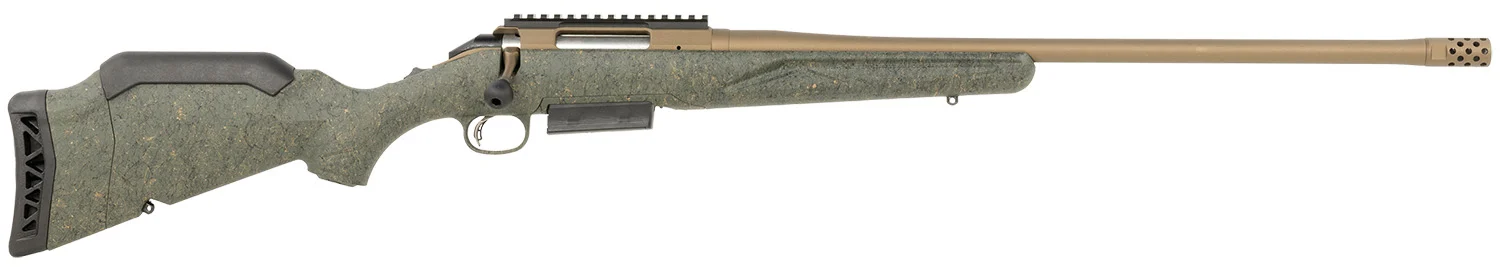 Ruger 46935 American Predator Gen II Full Size 450 Bushmaster 3+1 22" Burnt Bronze Cerakote Threaded Barrel, Picatinny Rail Steel Receiver, Green Splatter Adjustable Synthetic Stock