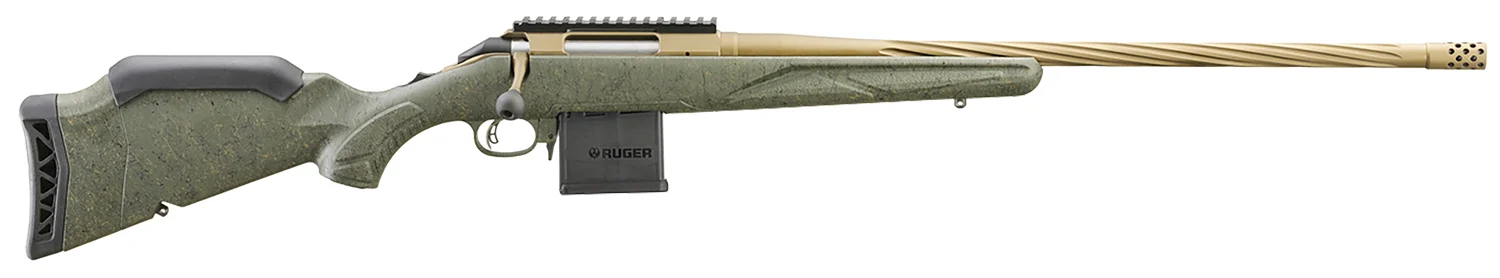 Ruger 46936 American Predator Gen II Full Size 350 Legend 5+1 22" Burnt Bronze Cerakote Threaded Barrel, Picatinny Rail Steel Receiver, Green Splatter Adjustable Synthetic Stock