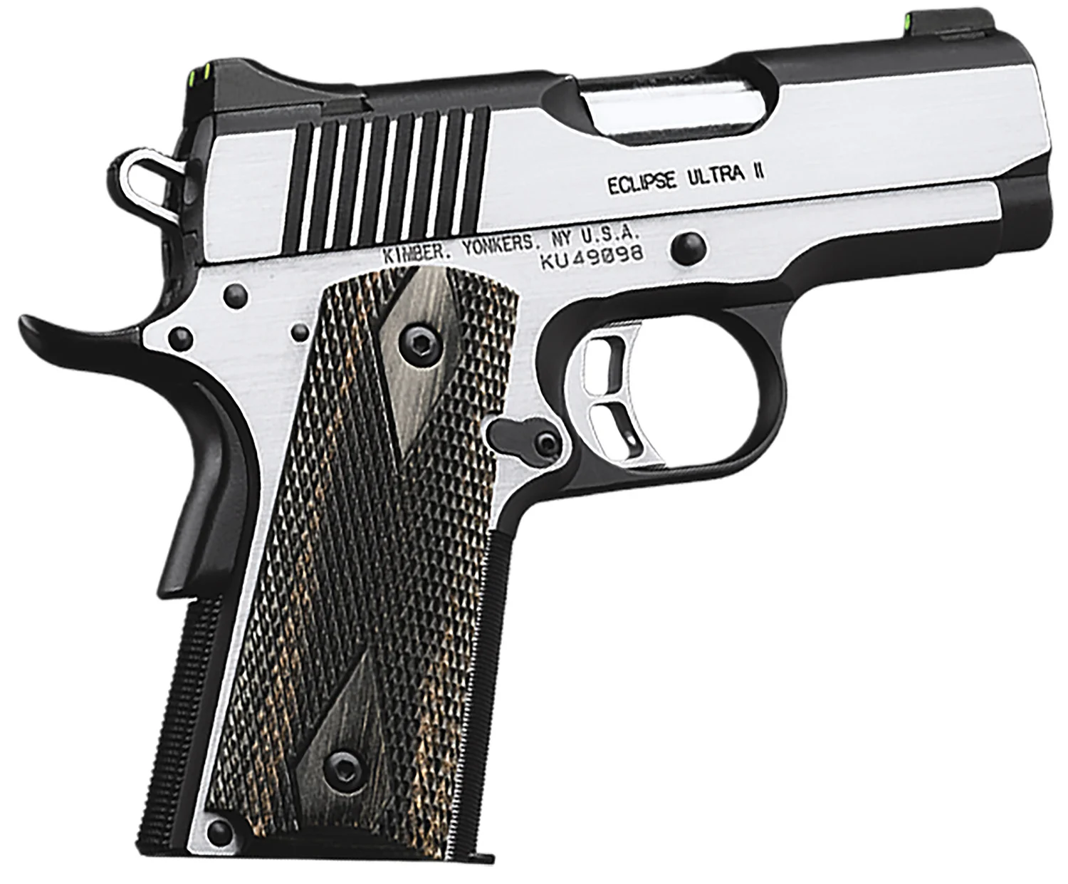 Kimber Mfg.,inc 3200042CA Eclipse Ultra II (CA) 45 ACP 7+1 3" Stainless Steel Slide Brush Polished Front Strap Checkering Laminated Gray/Black Double Diamond Grip