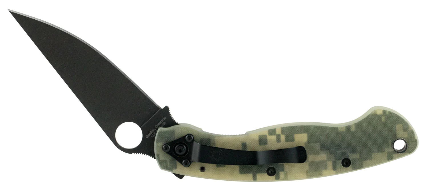 Spyderco C36GPCMOBK Military 4″ Folding Modified Clip Point Plain Black DLC CPM S30V SS Blade Camo G10 Handle Includes Pocket Clip