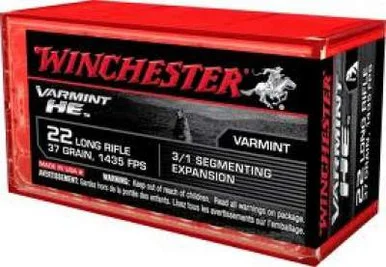 Winchester 22LR Varmint HE S22LRFSP 37 gr Segmenting Expansion Fragmenting HP 50 rounds